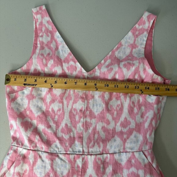 Gap Linen Mini Dress Fit and Flare Size 4 Pink Geometric V Neck - Picture 7 of 11